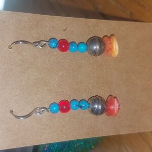 Turqoise  Silver Vintage Bead Spiney Oyster Beads ,Red Glass Bead  .